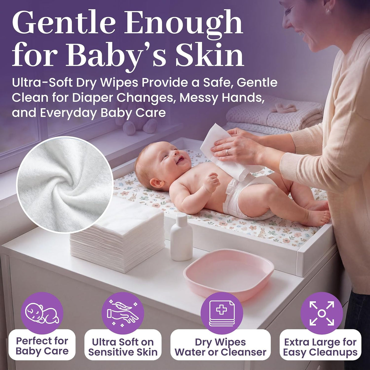 Disposable Dry Wipes 100 Ct, Cloths for Baby & Adults 9.5x13.5"