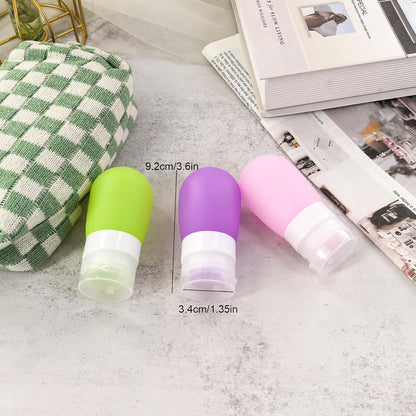 Mziart Travel Bottles for Toiletries, TSA Approved 2oz Silicone Travel Size Containers, 3 Pack Leak-Proof Squeezable Refillable Shampoo and Conditioner Bottles (Pink, Purple, Green)