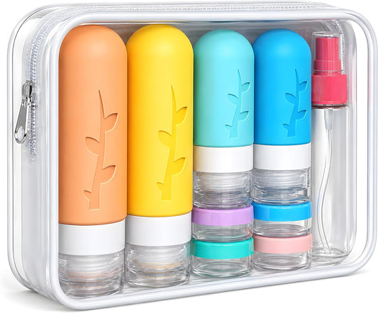 DEPOZA 16-Pack Travel Bottles for Toiletries with Clear Bag, White