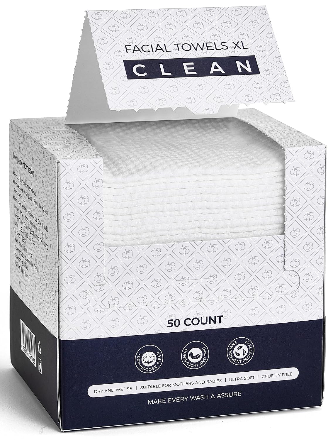 Disposable Face Towels,Viscose Biodegradable Large Dry Wipes,Super Soft & Thick Face Cleansing Towels,Daily Facial Tissues for Sensitive Skin, Makeup Removing,Facial Clean,Nursing,Travel (50 Count)