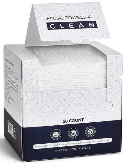 Disposable Face Towels,Viscose Biodegradable Large Dry Wipes,Super Soft & Thick Face Cleansing Towels,Daily Facial Tissues for Sensitive Skin, Makeup Removing,Facial Clean,Nursing,Travel (50 Count)