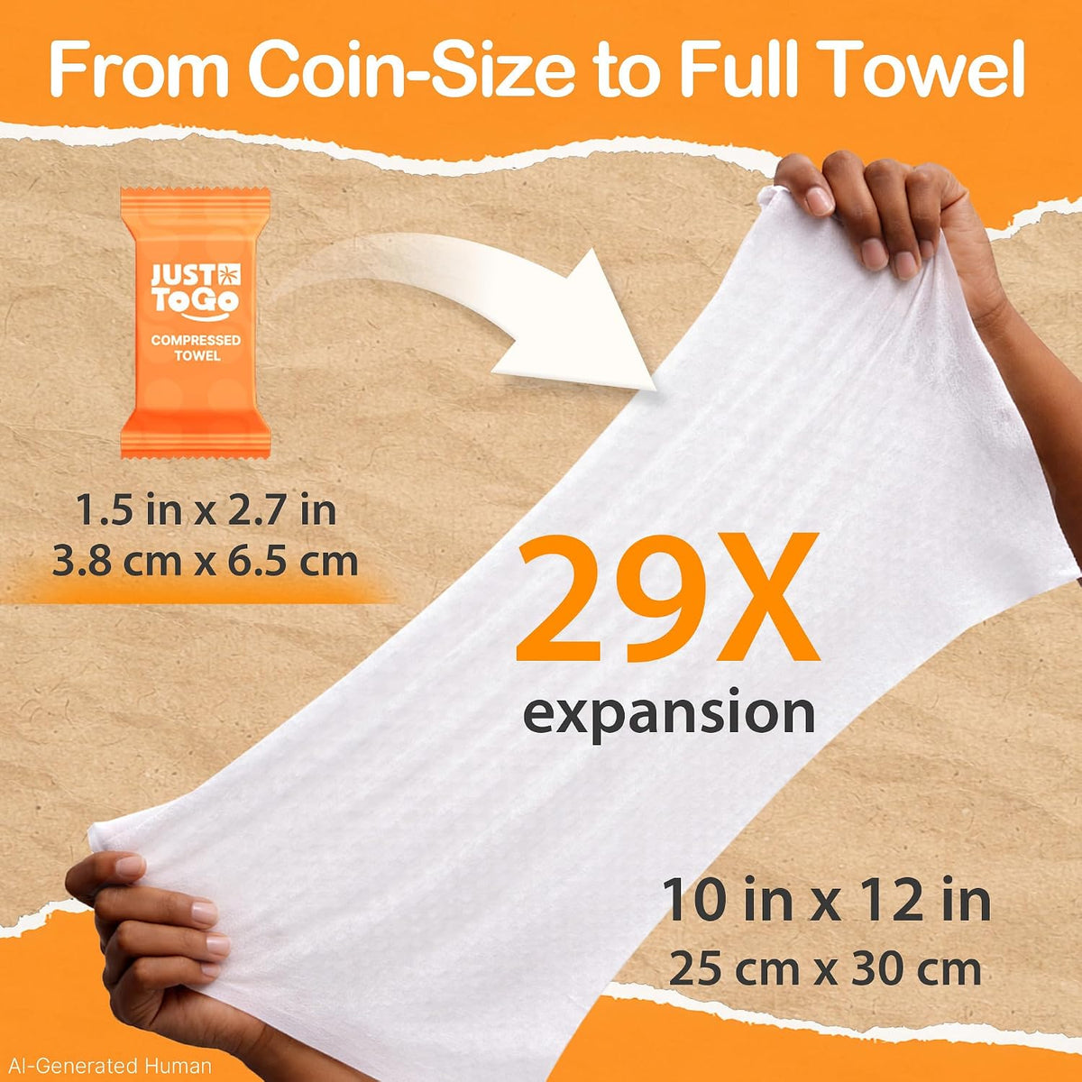 Compressed Towel, Disposable Washcloths, 12 x 10 Inch, 48 Count