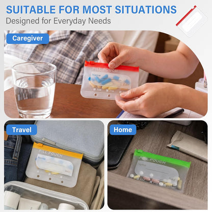 14 Pieces Pill Pouches Bags for Travel, A8 Reusable Zippered Pill Organizer