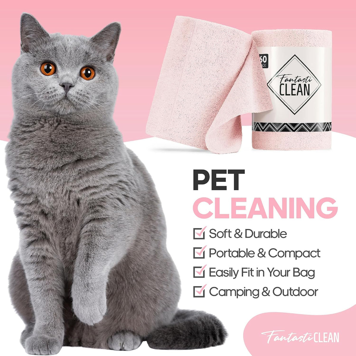 Fantasticlean Microfiber Cleaning Cloth Roll, Pink, 60 Pack, 8" x 8"