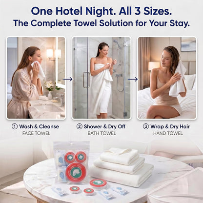 14-Pack Disposable Travel Towels, 3 Sizes, 2 Extra Large Bath Towels