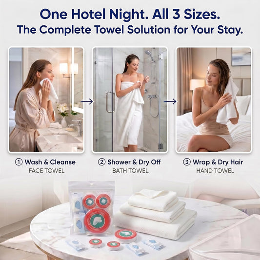 14-Pack Disposable Travel Towels, 3 Sizes, 2 Extra Large Bath Towels