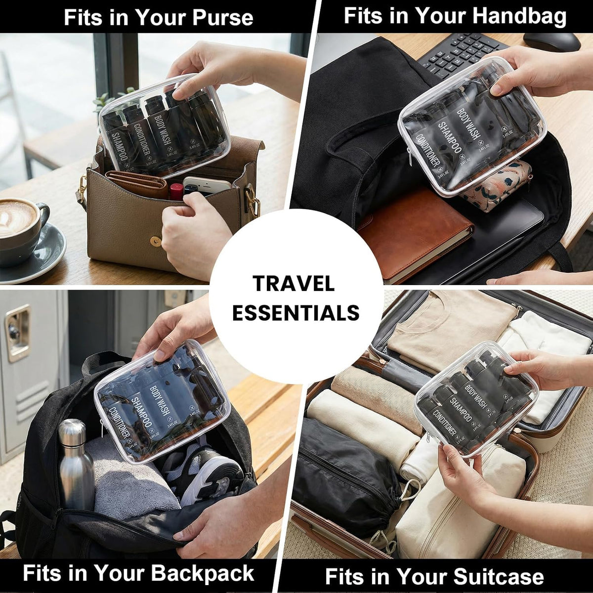 Travel Bottles for Toiletries 14PCS 3.4oz Pre-Printed Containers