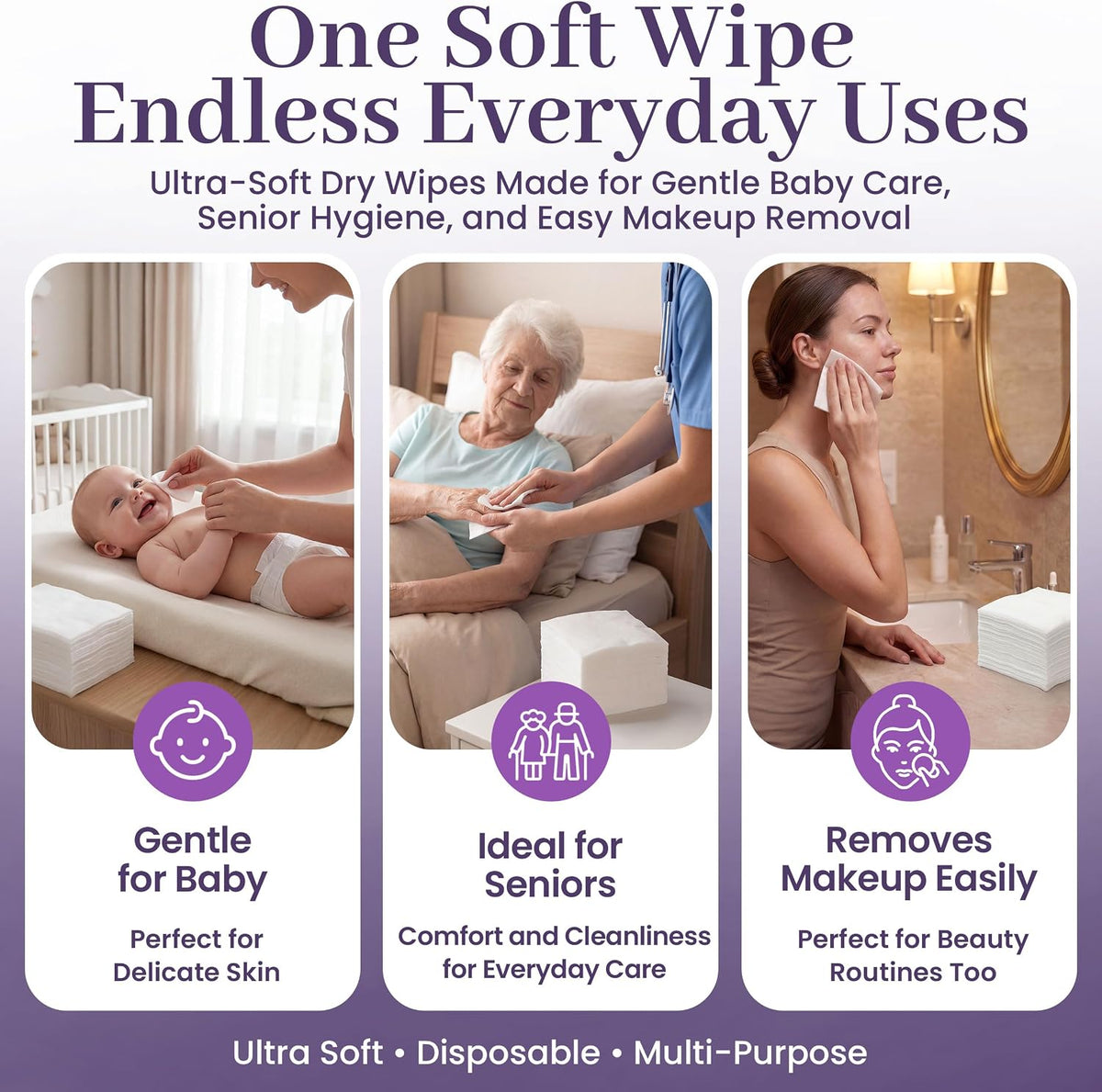 Disposable Dry Wipes 100 Ct, Cloths for Baby & Adults 9.5x13.5"