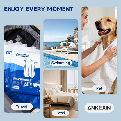 Disposable Bath Towels 6 Pack, 55" x 27.5" Thick Large Travel Towels Sets, Individually Wrapped, Portable Towels for Travel, Spa, Camping, Hotel Use