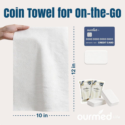 Ourmed Life Compressed Towel, Disposable Washcloths, 12 x 10 Inch, 56 Count