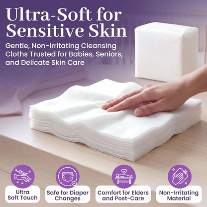 Disposable Dry Wipes 100 Ct, Cloths for Baby & Adults 9.5x13.5"