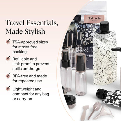 Kitsch 11 PCS Containers Travel Size Toiletries - Black & Ivory