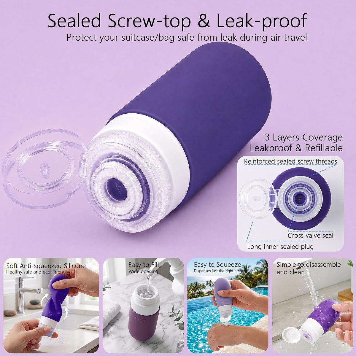 24 Pack Travel Bottles for Toiletries -TSA Approved, Leak Proof Silicone