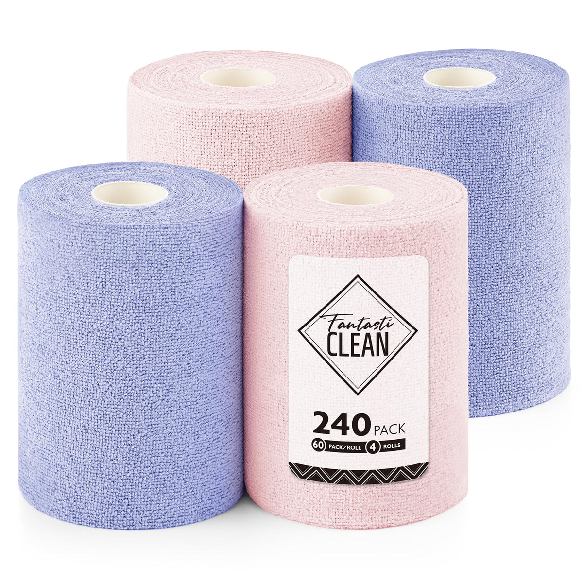 Fantasticlean Microfiber Cleaning Cloth Roll, Pink, 60 Pack, 8" x 8"